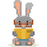 Pixel art bunny reader character png