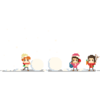 Pixel art children bulding them snowman png