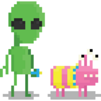 Pixel art mars aliens character and the pet png