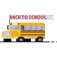 Pixel art school bus with back to school flag png