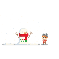 pixel arte a Garoto Perguntando boneco de neve para dar inverno luvas png