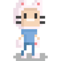 Pixel cartoon cat boy character png