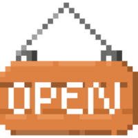 Pixel art wood sign plate with open text png