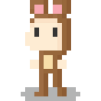 Pixel art kid in bear mascot suit png