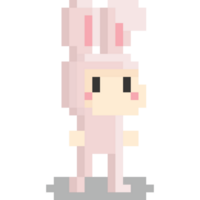 Pixel art kid in rabbit mascot suit png