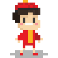 pixel art enfant dans chinois rouge uniforme 2 png