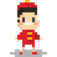 Pixel art kid in chinese red uniform png