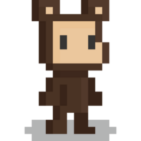 Pixel art kid with bear mascot suit 3 png