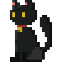 pixel konst söt svart katt tecknad serie karaktär 2 png