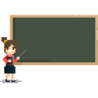 pixel art dessin animé femelle prof et Vide noir planche png