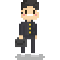 Pixel art cartoon japanese student boy character png