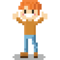 Pixel art cartoon happy man character png