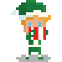 pixel art Noël elfe avec présent boîte 2 png