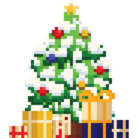 Pixel art christmas tree with gift boxes png
