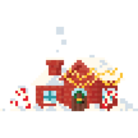 Pixel art snowy christmas red house 2 png