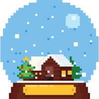 Pixel art winter cabin in the crystal ball png