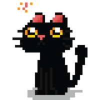 pixel konst söt svart katt tecknad serie karaktär 2 png