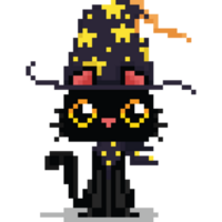 pixel konst tecknad serie söt magisk svart katt karaktär png