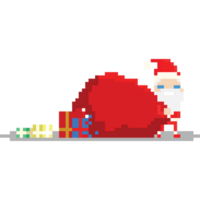 pixel arte mini santa claus com quebrado presente saco png