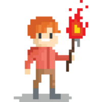 Pixel art man holding the fire torch png