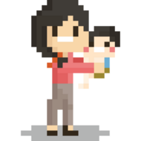 Pixel art mom with baby character png