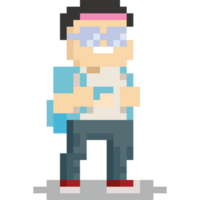 Pixel art cartoon otaku character png