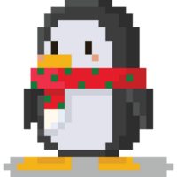 Pixel art cartoon penguin character with christmas scarf png