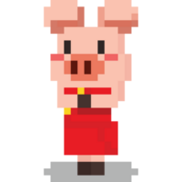 Pixel Kunst Karikatur Schwein Frau mit rot Chinesisch Stoff Charakter png