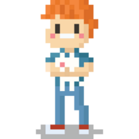 Pixel art man with white cat character png