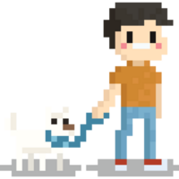 Pixel art man walking with dog character png