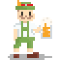 Pixel art oldman with beer mug character 2 png