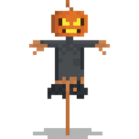 Pixel art pumpkin head scarecrow character png