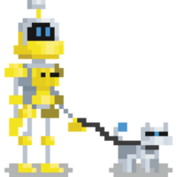 pixel kunst robot karakter met robot hond png