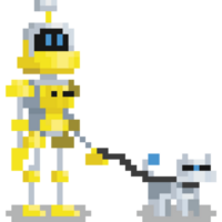 Pixel art robot character with robot dog png