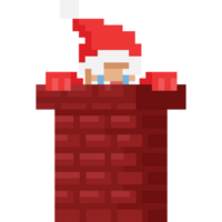 pixel art Père Noël claus escalade en haut de cheminée png