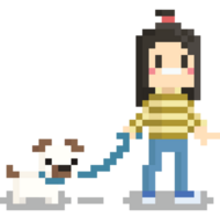 Pixel art woman walking with dog character png