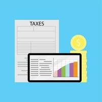 Graph of tax statistics. Financial tax graph report on tablet. Vector illustration