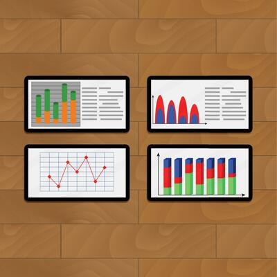 Infochart annual on tablets. Vector business chart on computer illustration