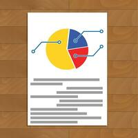 Pie chart document. Infographic and infochart plan on paper sheet, vector illustration