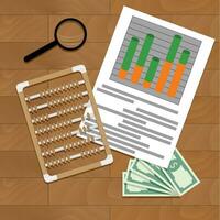 Paperwork report economy, vector market file finance, illustration of statistic calculate data