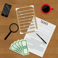 Annual tax account. Accounting tax forms, vector taxation, calculator finance taxes money illustration