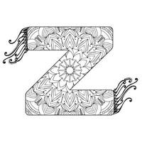 Zentangle stylized alphabet. Mandala letter. vector illustration Black white hand drawn doodle. Alphabets Mandala coloring Page, Mandala Letters.