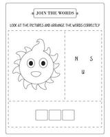 Arrange The Word Correctly Kids Worksheet, Word Teaching Material Kids Worksheet, Teaching Material for Children vector