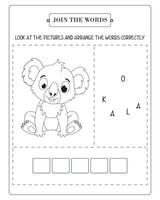 Arrange The Word Correctly Kids Worksheet, Word Teaching Material Kids Worksheet, Teaching Material for Children vector