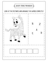 Arrange The Word Correctly Kids Worksheet, Word Teaching Material Kids Worksheet, Teaching Material for Children vector