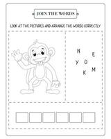 Arrange The Word Correctly Kids Worksheet, Word Teaching Material Kids Worksheet, Teaching Material for Children vector