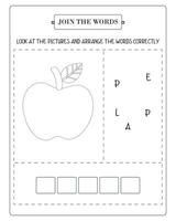 Arrange The Word Correctly Kids Worksheet, Word Teaching Material Kids Worksheet, Teaching Material for Children vector