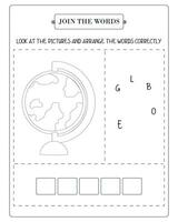 Arrange The Word Correctly Kids Worksheet, Word Teaching Material Kids Worksheet, Teaching Material for Children vector