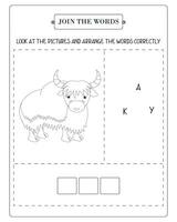 Arrange The Word Correctly Kids Worksheet, Word Teaching Material Kids Worksheet, Teaching Material for Children vector