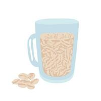 taza de avena dibujos animados plato con harina de avena o muesli. aislado avena cuenco y dispersado copos tradicional Mañana alimento. sano comida para desayuno Cocinando desde cereal. vegano producto, vector ilustración